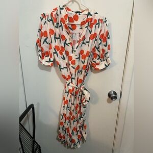 Brooks Brothers Cream Midi Dress with Red Orange Fruit Print